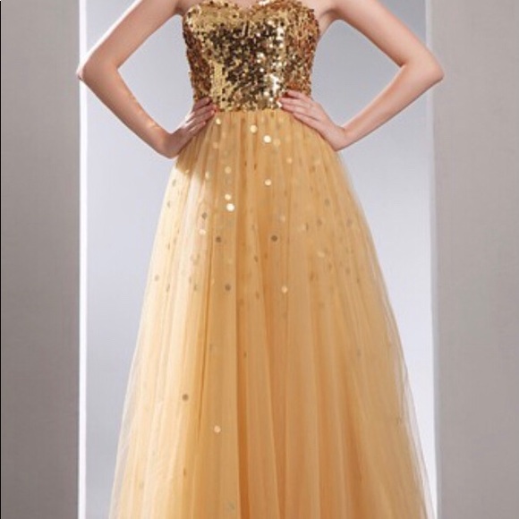 Gold Sequins Strapless Gown - Picture 4 of 14